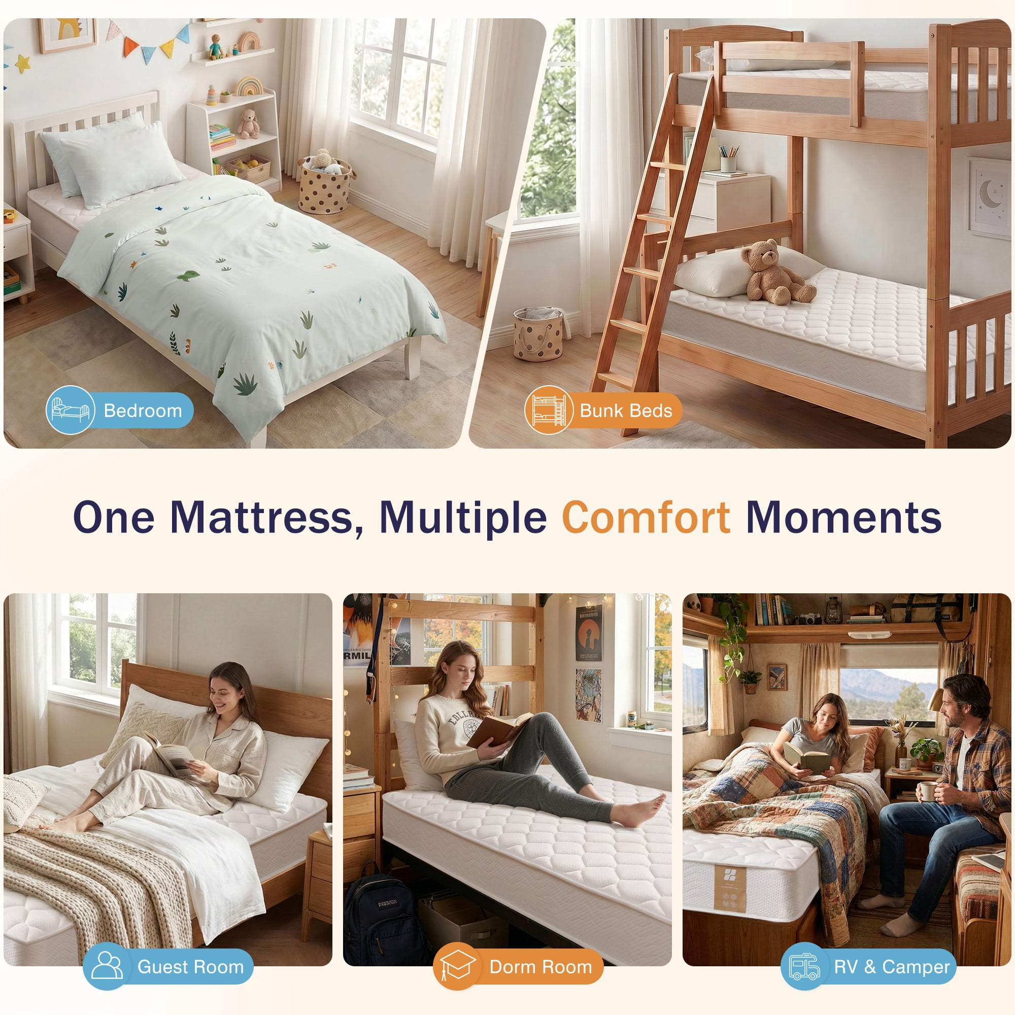 Zoopower 6 inch Twin Mattress in a Box, Medium Firm Spring Hybrid Mattress for Kids Bunk Bed Guest Room,CertiPUR-US Certified