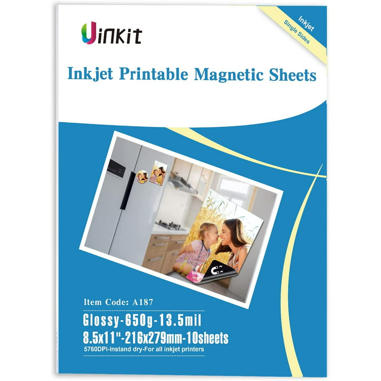 Uinkit 10 Sheets Printable Magnetic Sheets Non Adhesive 13.5mil 8.5 x 11 Inches Thick Magnet Glossy Paper for Inkjet Printers, Size: 8.5x11, White