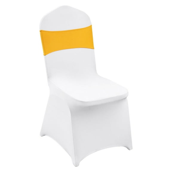 HCY Stretch Spandex Folding Chair Covers, Universal Fitted Chair Cover with Chair Sashes, Removable Washable Protective Slipcovers, for Wedding, Holiday, Banquet, Party, Dining (30 Set Gold & White)