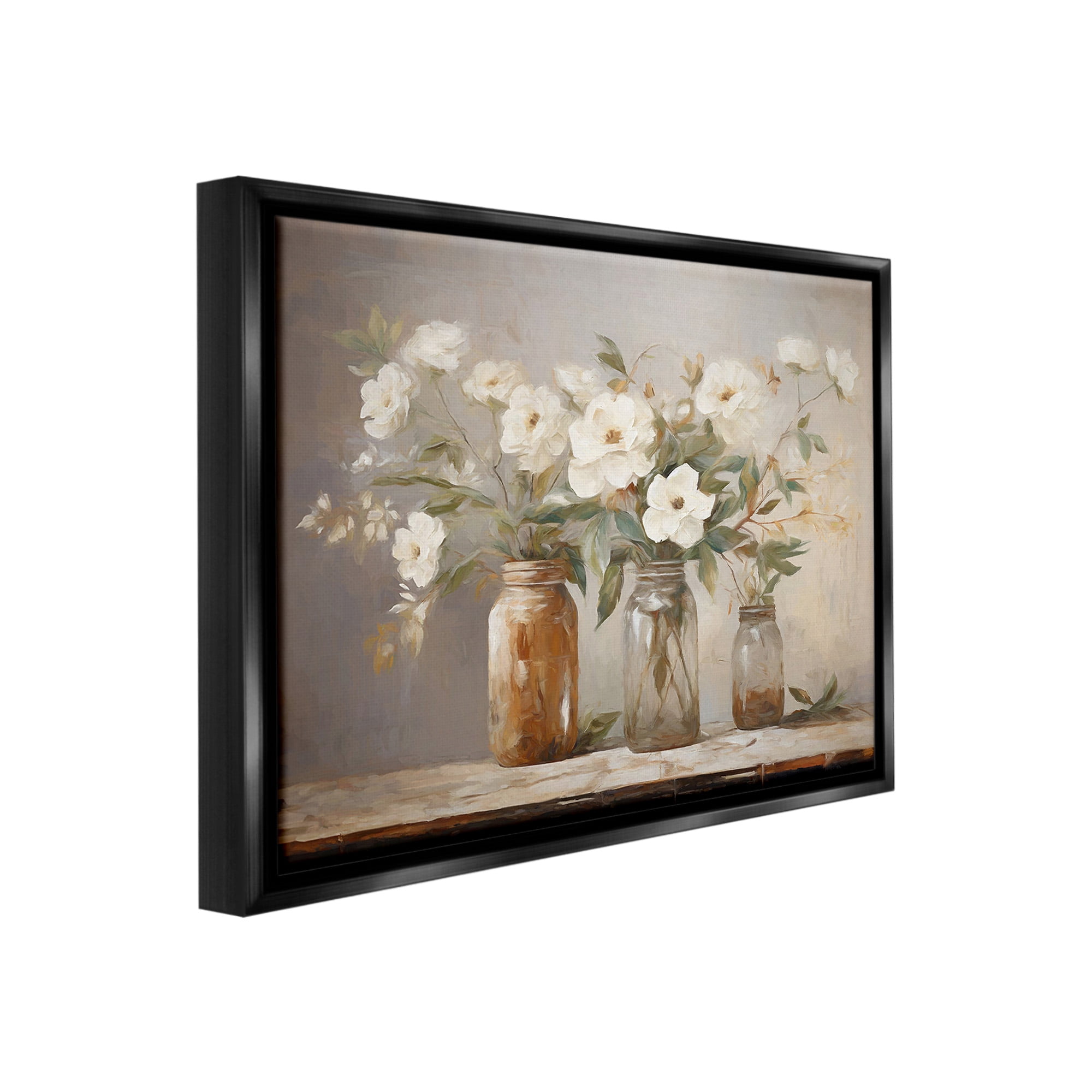 Stupell Industries Vintage Farmhouse Blooms Botanical & Floral Painting Black Floater Framed Canvas Art Print Wall Art, 21 x 17