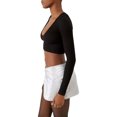 thumbnail image 3 of Liacowi Women V Neck Basic Long Sleeve Crop Top Tight Ribbed Knit Cropped Tee Solid Low Cut T-Shirt Streetwear, 3 of 5