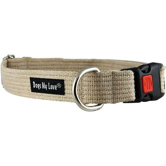 Cotton Web Adjustable Dog Collar with Locking Device 4 Sizes Beige (X-Large: Neck 18"-27"; Width 1.2")