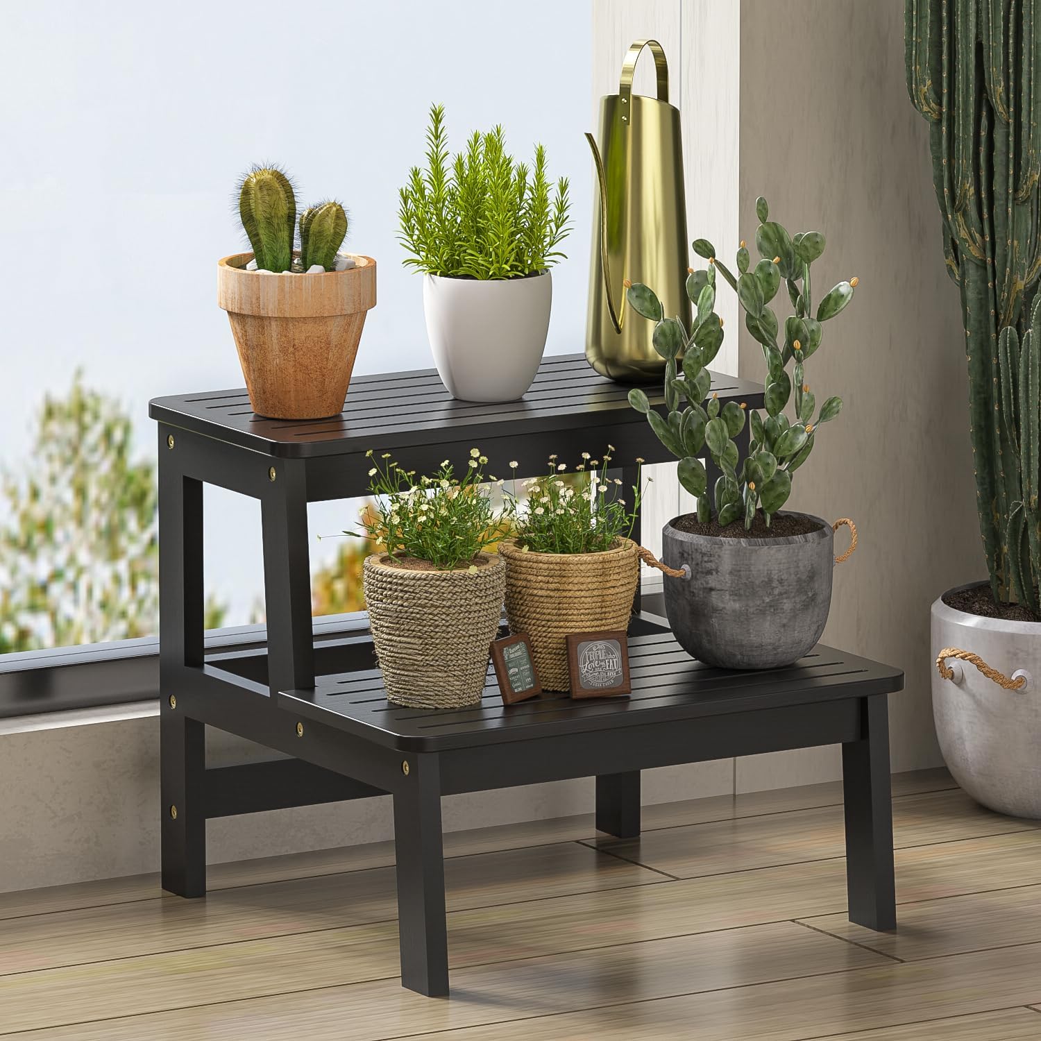 Bambloom Bamboo 2-Step Stool, 300 lb Capacity, Black photo 8
