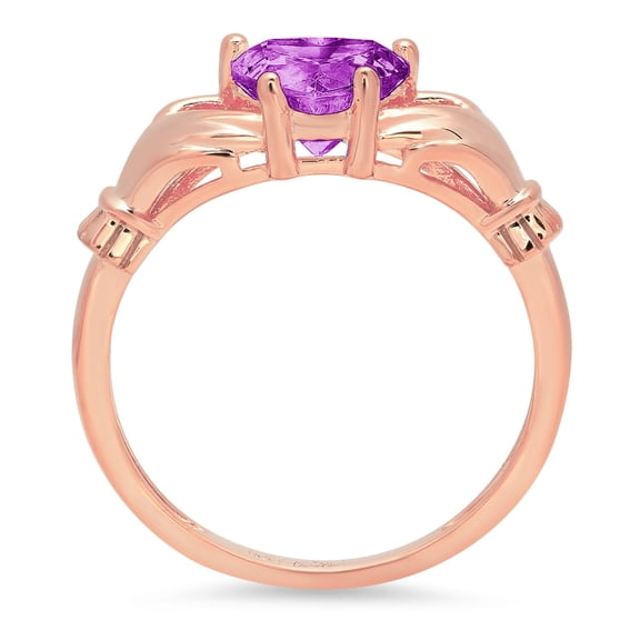 1.06 ct Heart Cut Simulated Alexandrite Claddagh Engagement Ring for Women in 18K Rose Gold