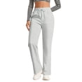 thumbnail image 2 of Straight Leg Sweatpants for Women Casual Drawstring Elastic High Waist Pants Solid Color Soft Athletic Lounge Pant with Pockets, 2 of 7