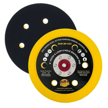 

Dura-Gold Pro Series 6 Hook & Loop DA Backing Plate Pad 6 Hole Pattern Dustless - 14mm Thick Medium Profile Edge Dual-Action Random Orbital Sanding Pad Sander Polisher Auto Woodworking Sandpaper