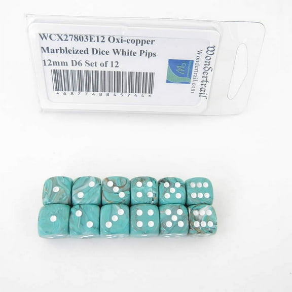 Oxi-copper Marbleized Dice with White Pips 12mm (1/2in) D6 Set of 12 Wondertrail