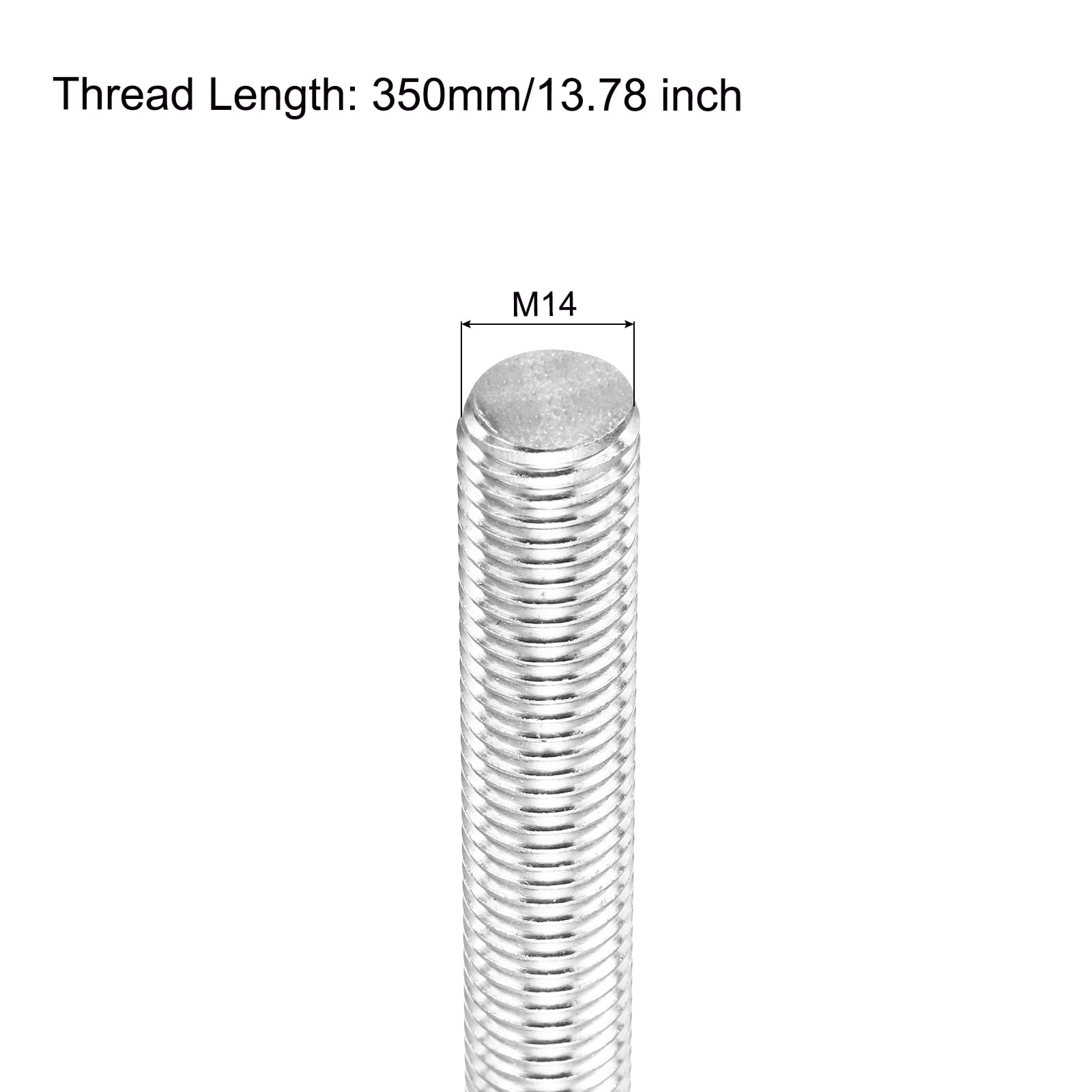 Fully Threaded Rod M14 x 350mm 2mm Pitch 304 Stainless Steel Right Hands 1pcs