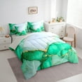 thumbnail image 3 of Manfei Green Marble Bedding Comforter Set 7-Piece, Abstract Watercolor Art Full Bedding Set, Marbling Stone Pattern Fitted Sheet Flat Sheet, Ultra Soft Home Decor, 3 of 8