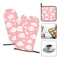 thumbnail image 4 of Kitchen Gloves Heat Insulation Pad Three Sets Of Heat Proof Waterproof Fabric Easy To Clean For Pot Cover Microwave Oven End Bowl Plate Cute Cloud, 4 of 8