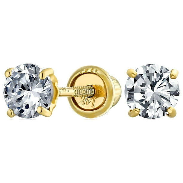 Bling Jewelry Traditional .25ct Solid 14k Yellow Gold 3mm Tiny Minimalist Round Aaa Cubic Zirconia Brilliant Cut Solitaire Cz Stud Earrings For Women