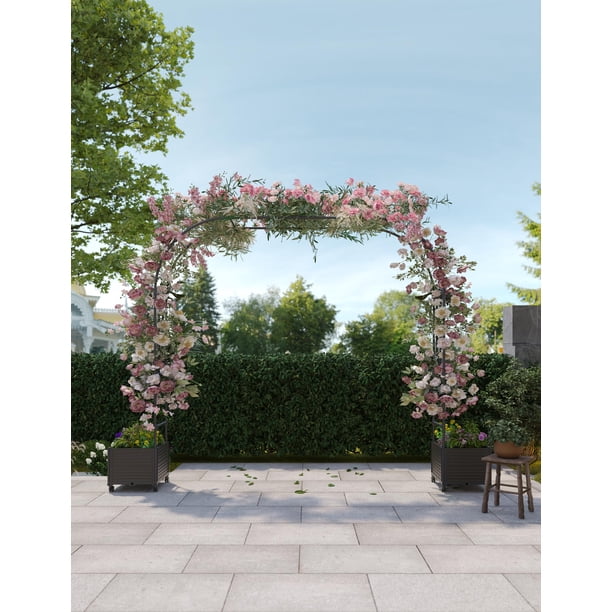 Yeshouse Arco de boda de 94,5" con jardineras, cenador de jardín de metal recubierto de PE, resistente al óxido, ideal para plantas trepadoras, patio, fiestas y decoración de bodas