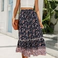 thumbnail image 5 of Midi Skirt Women Summer Vintage Printing High Waist Flowy Bohemian A-Line Skirts Women's Skirts with Drawstring, 5 of 7