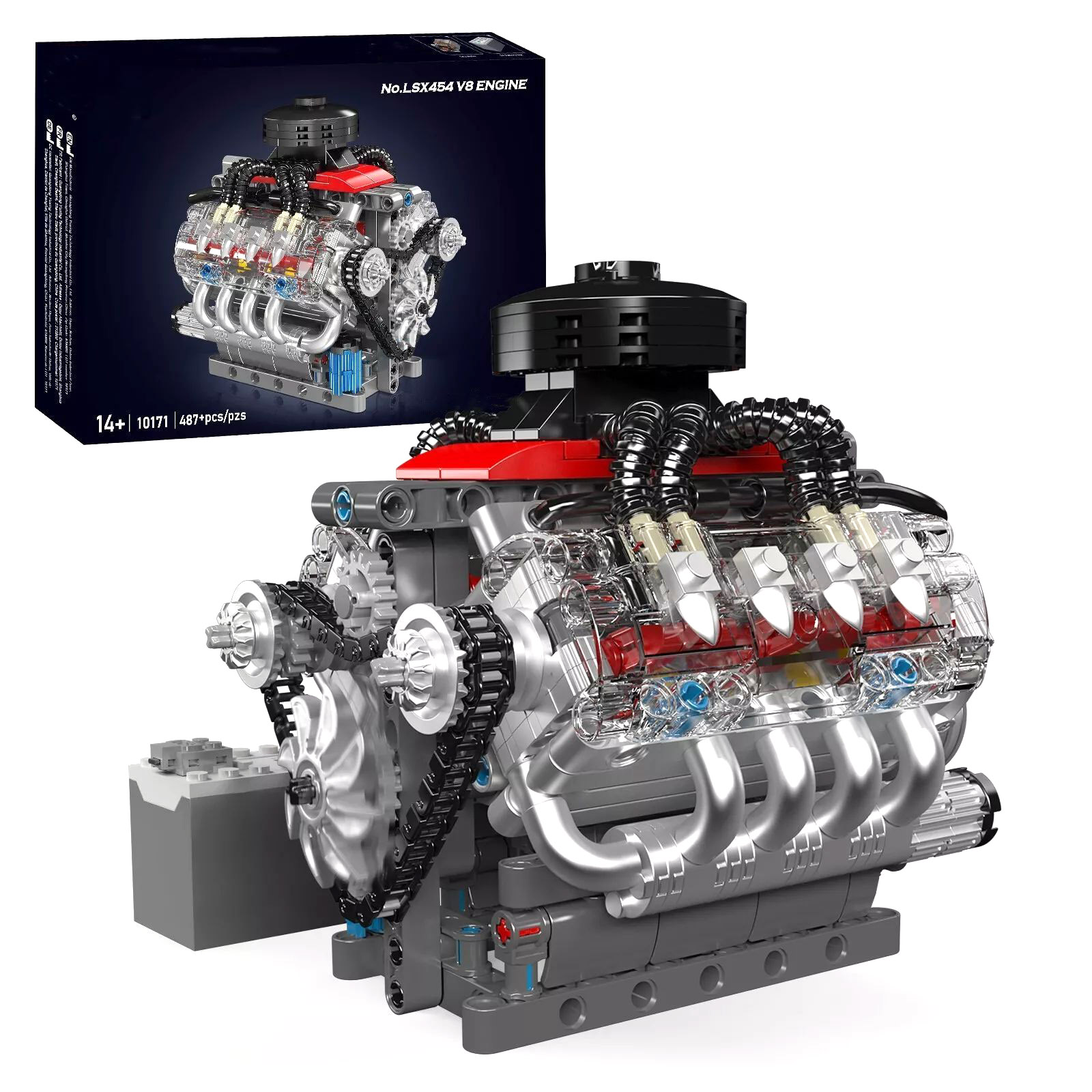 GUYUTING Building Block V8 Engine Motor Model Toy Kit Creative Construction 14+ Gift for Adults Teens ABS