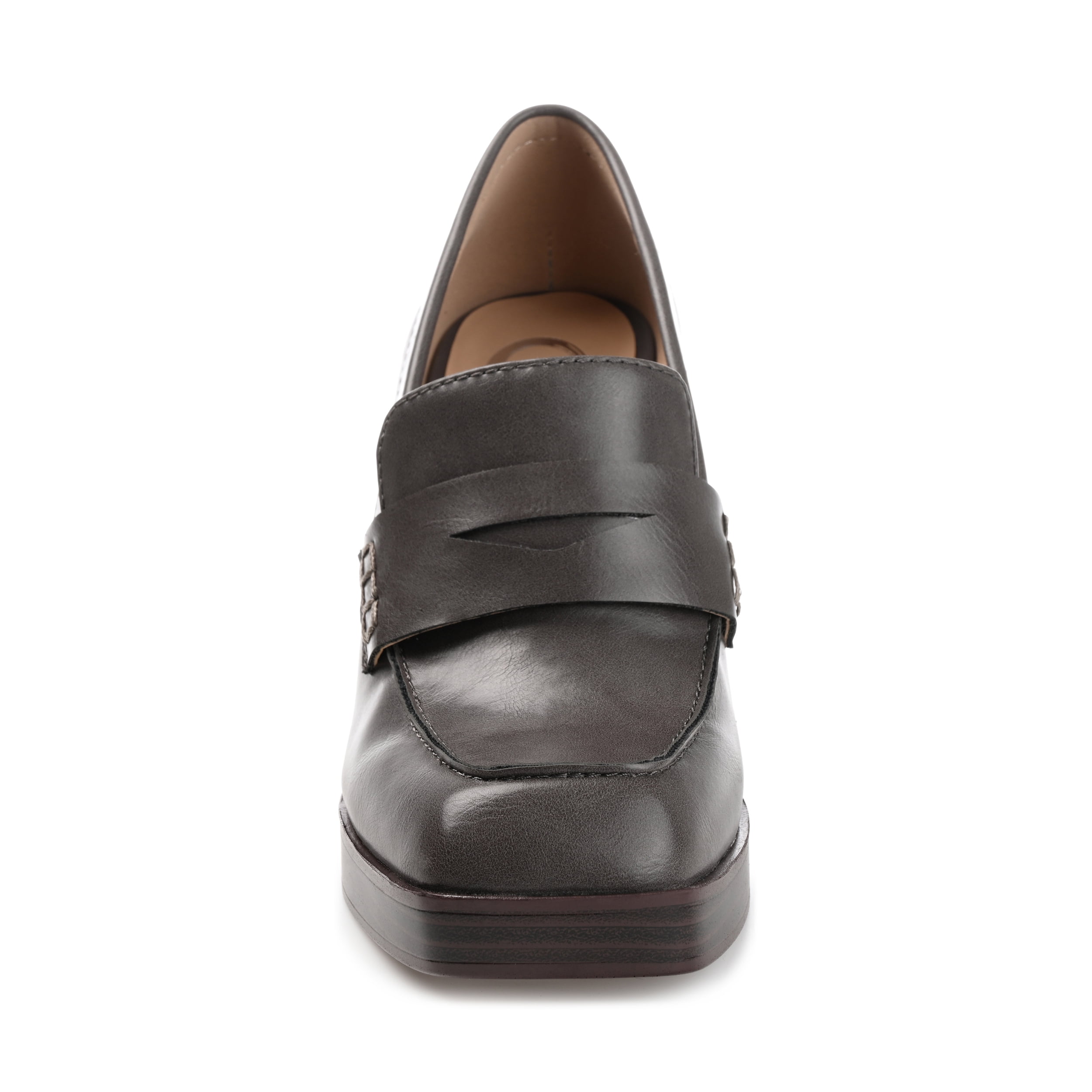 Journee Womens Ezzey Loafer Mid Stacked Heel Square Toe Pumps, Widths Available