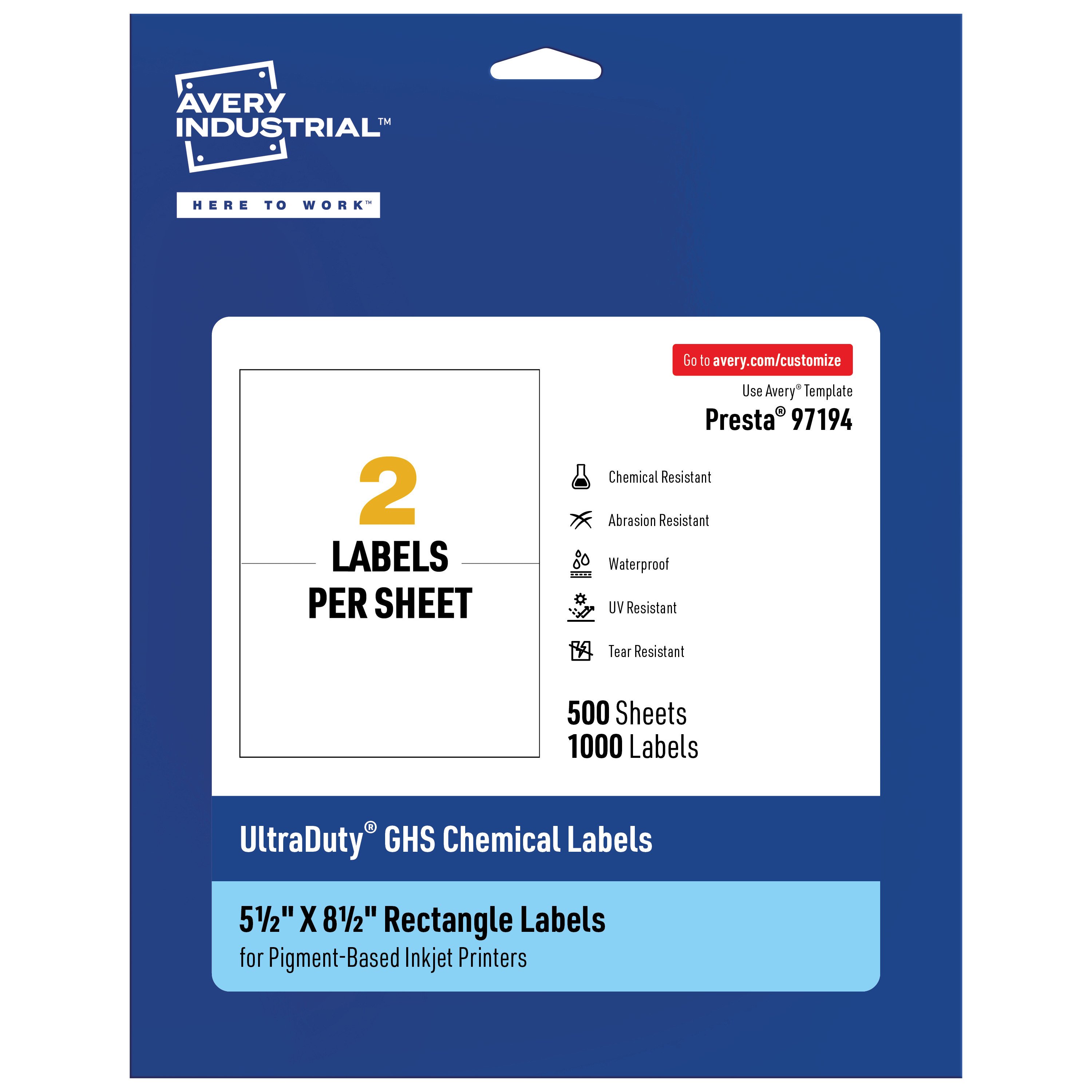 Avery Ultraduty Ghs Labels Waterproof 5 5 X 8 5 Inch Rectangle Printable Labels Pack Of 1000 White Labels For Use With Pigment Inkjet Printers Walmart Com Walmart Com