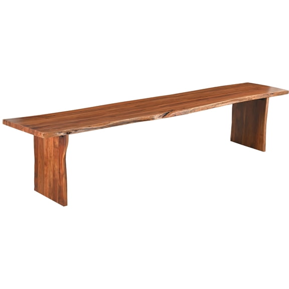 Pemberly Row Mid-Century 60" Live Edge Solid Wood Dining Bench in Brown