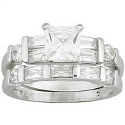 3 Carat T.G.W. Princess-Cut CZ Silver-Tone Bridal Set