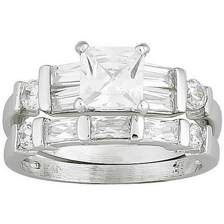 3 Carat T.G.W. Princess-Cut CZ Silver-Tone Bridal Set