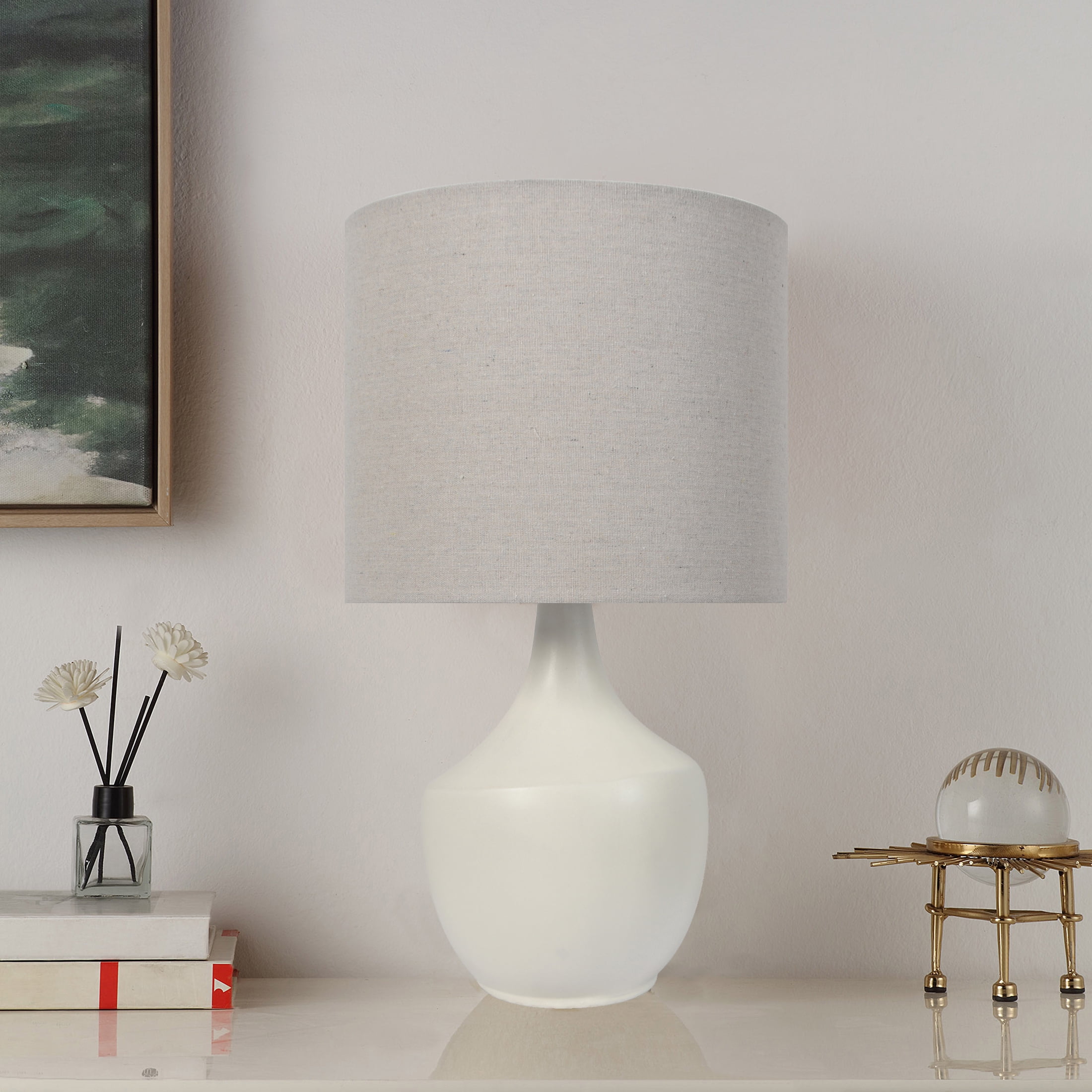Mainstays 22" Vanilla Dream Ceramic Table Lamp with Oatmeal Linen Shade