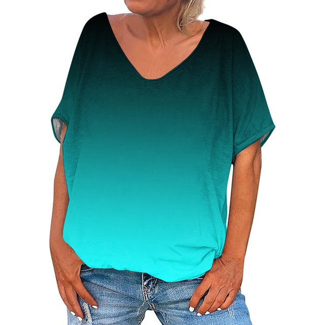 Qiopertar Blouse à Manches Courtes Imprimée Style Rétro Décontracté pour Femmes Blouse/chemise à Manches en V en Solde à Moins de 5$ en Solde