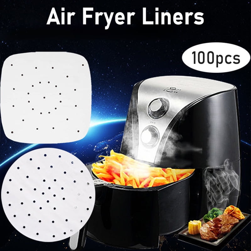 Airfryer Parchment Paper E-More Perforated Parchment Paper 200 Pcs Air Fryer Liners Square with 100pcs 8.5 in& 100pcs 10 in Non-Stick Precut Parchment Paper Sheet for Baking Air Fryer Cooking Steaming 