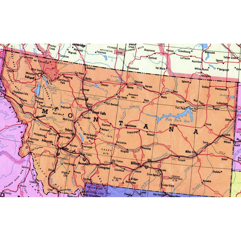 Laminated Map - Highways map of Montana state Poster 20 x 30 - Walmart