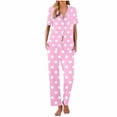 thumbnail image 6 of Jamicy Home Clothes for Women Set Valentine's Day Fashion Women Fashion Print Pajama Satin Pajama Set Short Sleeve Shirt and Pajama Pants 2-Piece Sleepwear Set, 6 of 6