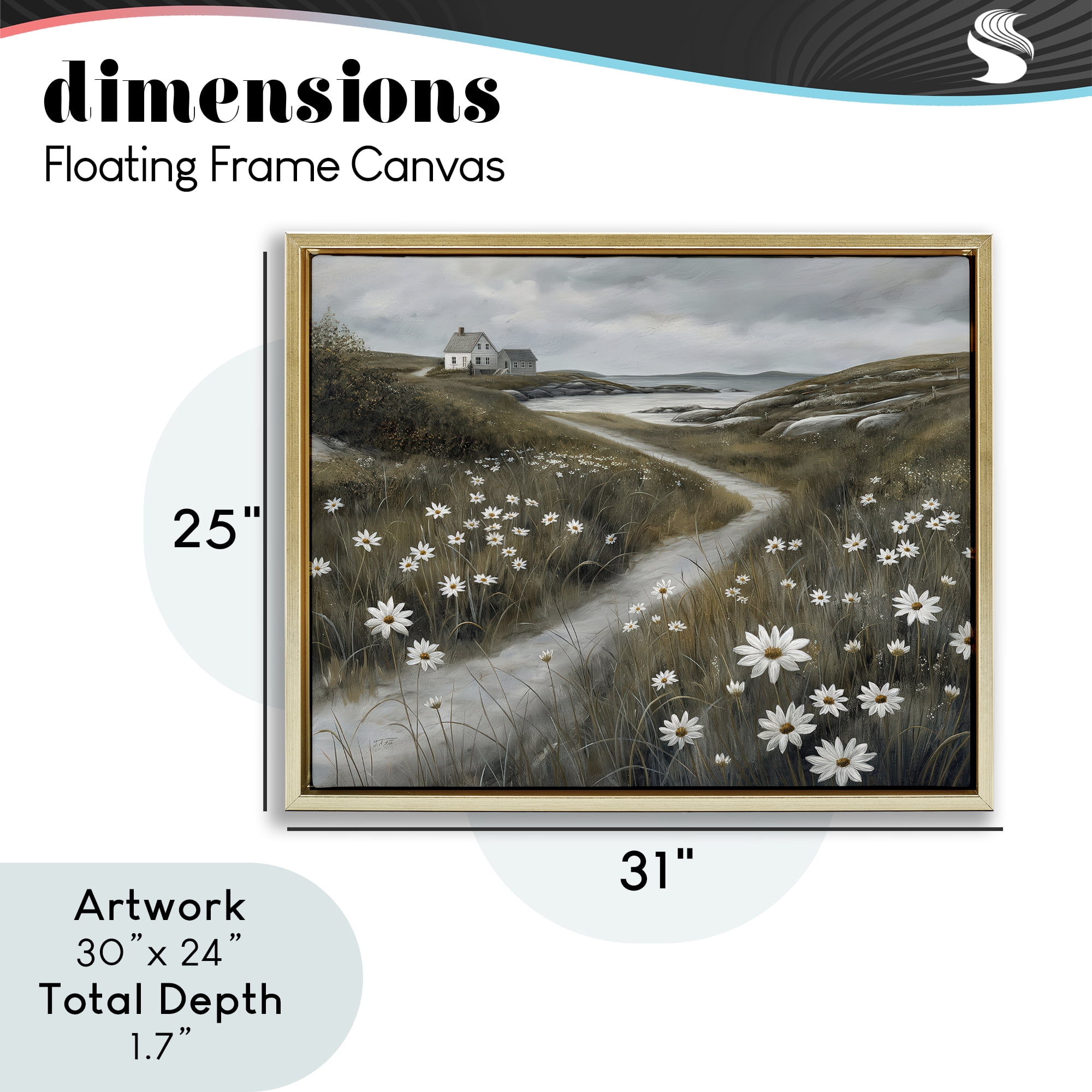 Stupell Industries Daisies Along Coastal Path Gold Framed Floater Canvas Wall Art, design by Imagine It Images