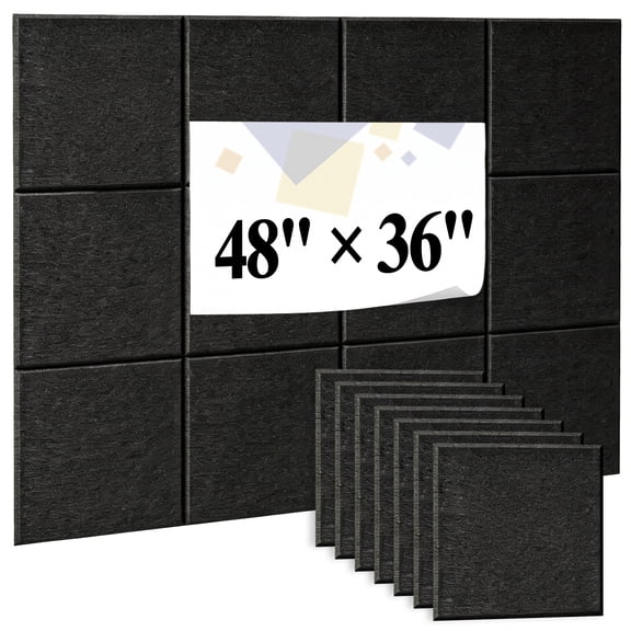 Yalumo Large Felt Bulletin Board 48 x 36 Inches, 12 Pack Black Felt Cork Boards Tiles for Walls, Self-Adhesive Felt Pin Board for Office Home Classroom