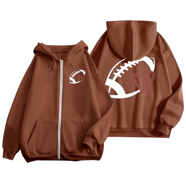 Sweat à Capuche de Sport Décontracté à Manches Longues avec Poche et Cordon de Serrage pour Femmes Imprimé Rugby à la Mode Taille 11