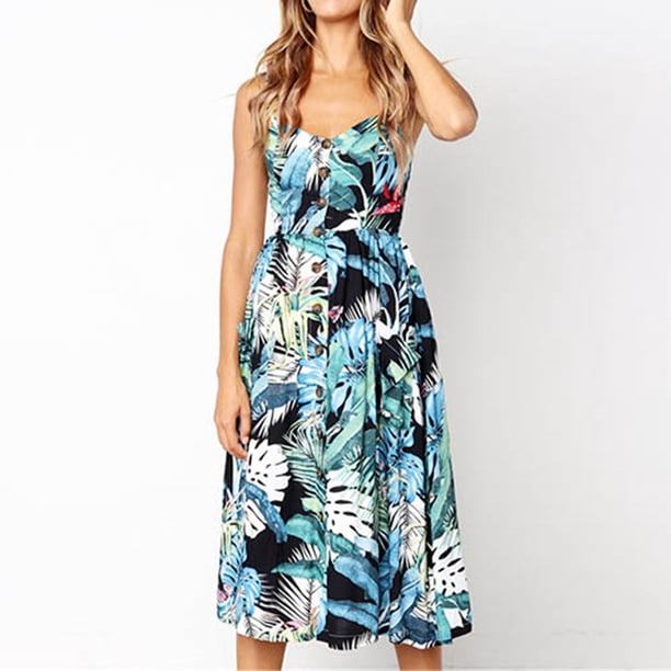 Vestido De Tirantes Finos Vestido largo elegante para mujer, sin espalda, estampado, holgado, con bolsillos, traje de vacaciones Cgtredaw Multicolor Xxl para Mujer