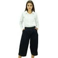 thumbnail image 4 of Bimba Women's Loose Casual Denim Culotte Capri Pants With Back Elastic Waist Navy Blue - Small, 4 of 8