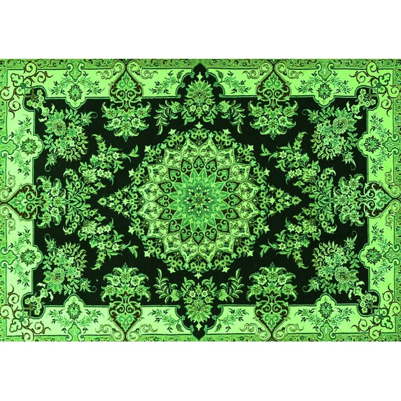 Ahgly Company Indoor Rectangle Medallion Green Traditional Area Rugs, 2' x 4'