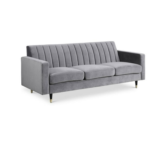 Meridian Furniture Lola Contemporary Velvet Sofa in Gray