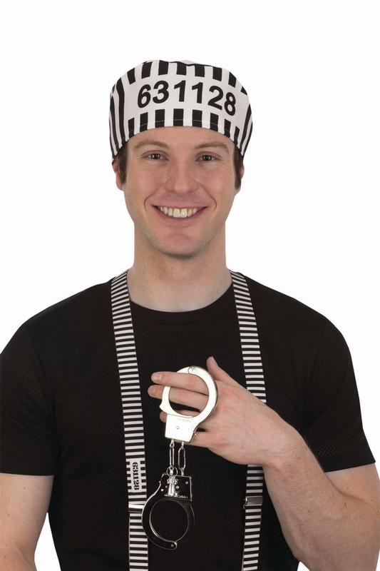 Jailbird Prisoner Hat Handcuffs Suspenders Halloween Adult Costume