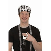 Jacobson Hat Company Jailbird Prisoner Hat Handcuffs Suspenders Halloween Adult Costume Accessory Set