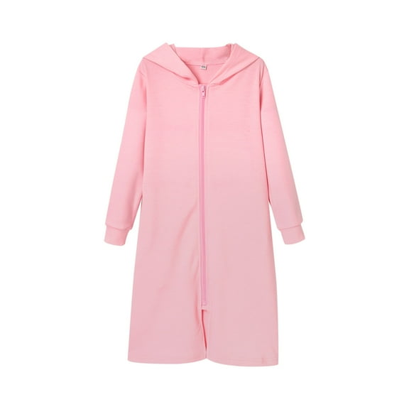 NOKIO Toddler Girls Winter Hooded Home Dress Zippered Nightdress Comfortable Nightgown Long Home Dress Hooded 𝐁athrobe Girls Kids Bathrobes Plush Soft Fleece Pajamas Sleepwear