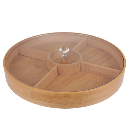 

1Pc Bamboo Dried Fruit Plate Compartment Food Storage Tray with Lid (Khaki)