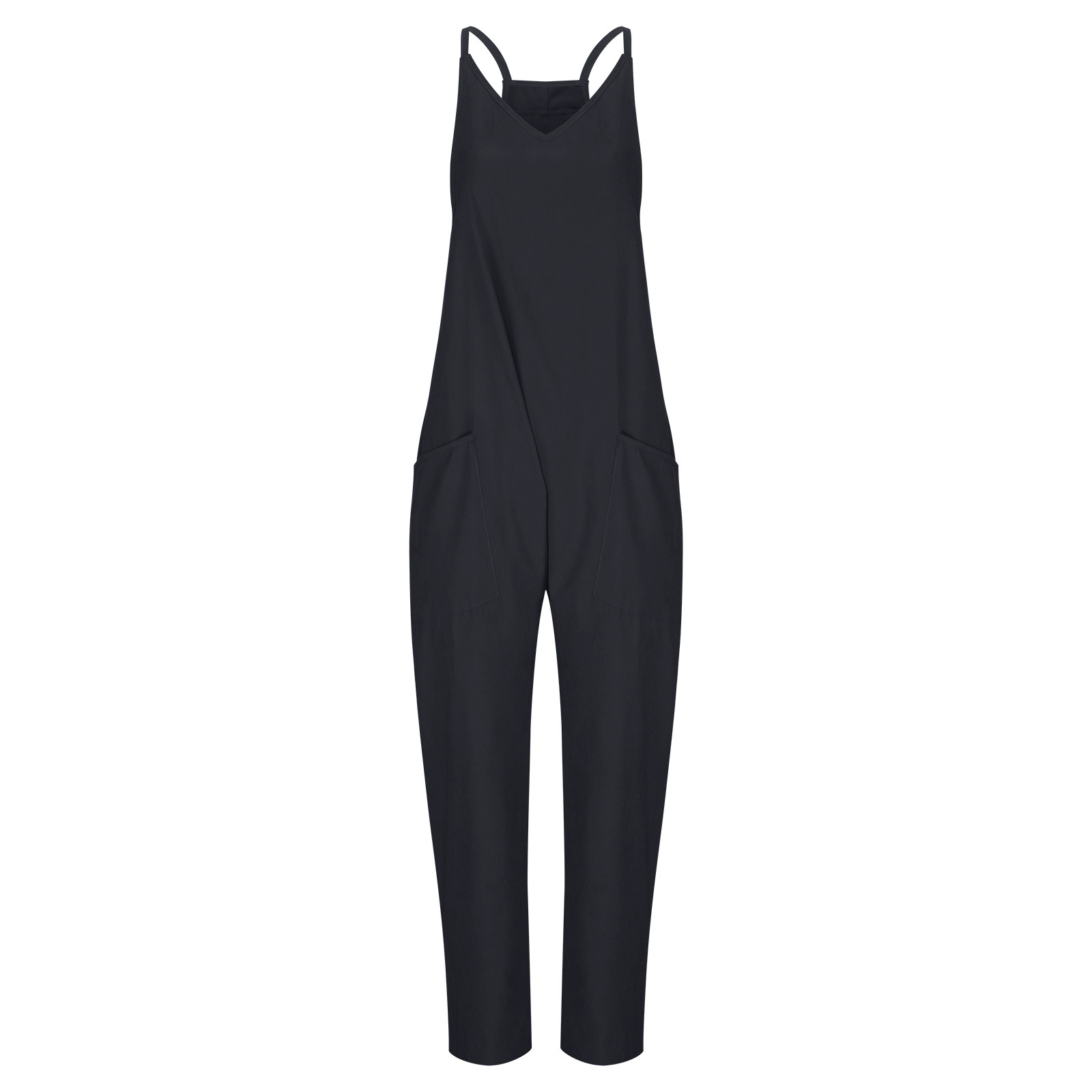 aoksee Women's Loose Casual V Neck Sleeveless Jumpsuits Spaghetti Straps Long Pants Overalls With Pockets,Black - image 3 of 4