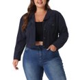 thumbnail image 2 of DARING DIVA Women's Plus Size Button Down Long Sleeve Shacket Jacket 1X Navy Blue, 2 of 6
