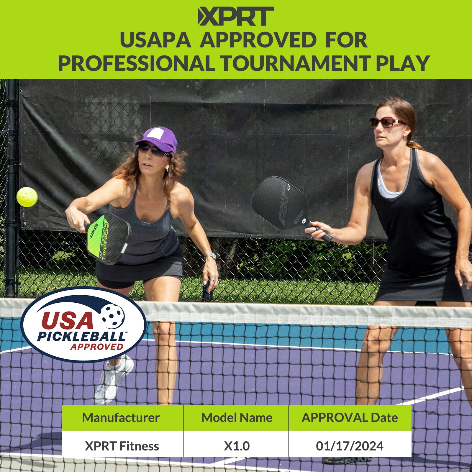 XPRT Fitness USAPA Approved Fiberglass Pickleball Paddle with 4 Outdoor Balls, 7.8 oz