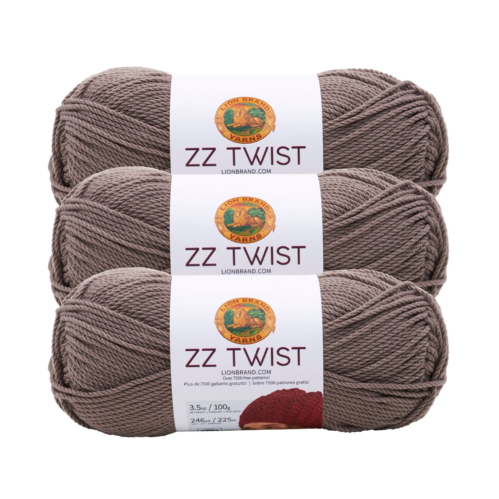Lion Brand Yarn ZZ Twist Taupe ZTwist Crochet Medium Acrylic Brown Yarn