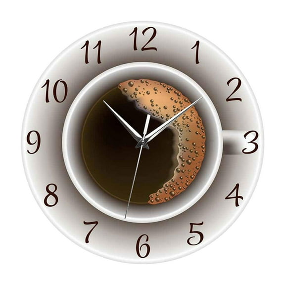 Coffee Wall Clock Big Wall Clock Round 12Inch Creative Silent Wall Hanging Decorative Wall Clocks for Living Room Wall Decor