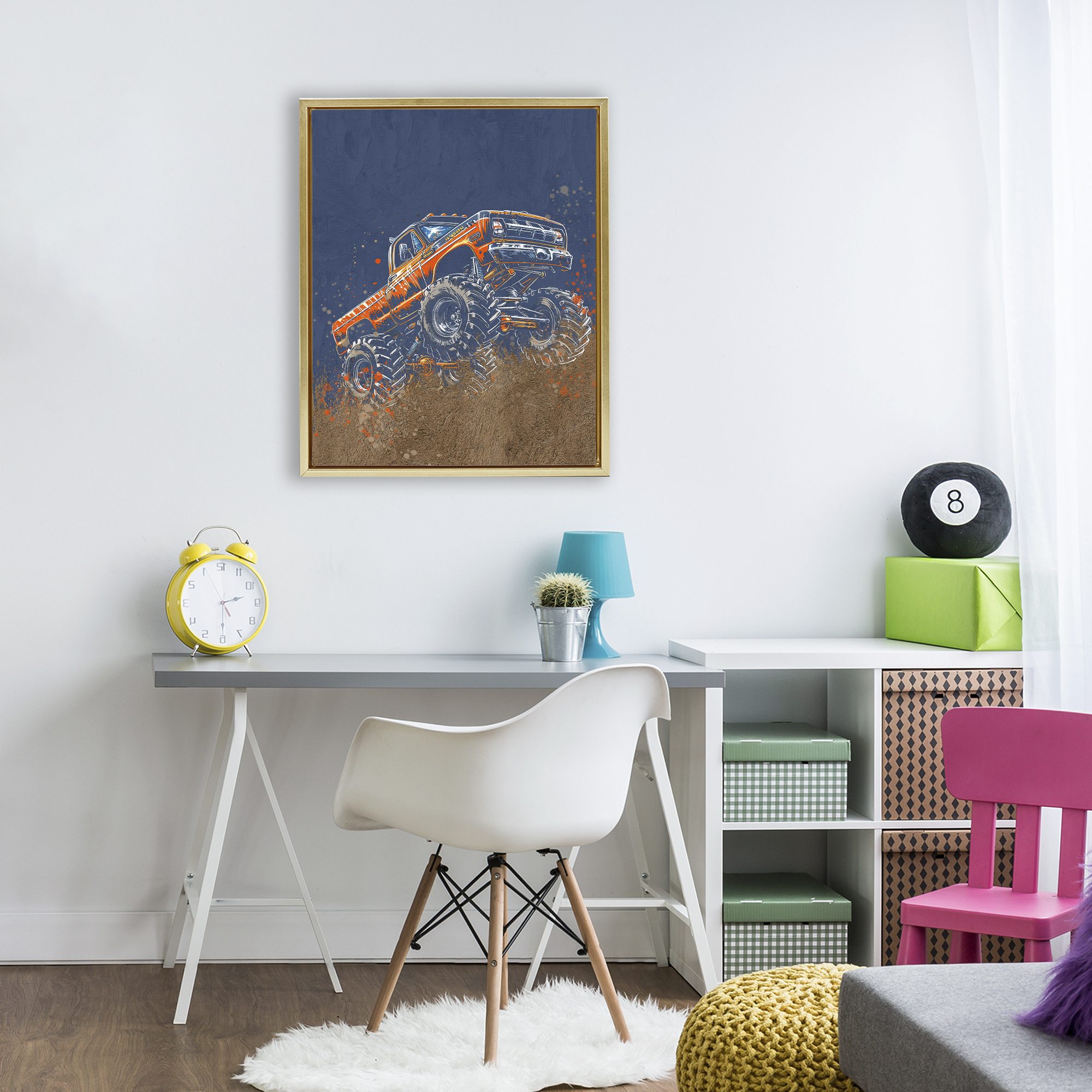 My Jam Monster Truck Gold Framed Floater Canvas Wall Art, design by Kim Allen