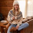 thumbnail image 4 of Textilo Fair Isle Sweaters for Women Long Sleeve Crewneck Button Up Sweater Ribbed Knit Geometric Pattern Coat Trendy Fall Winter Cute Fashion Lightweight Outfits,Beige M, 4 of 7