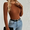 thumbnail image 2 of FRSASU Womens Round Neck Sweaters Shirts Long Sleeve Solid Button Lightweight Knit Pullover Sweater Blouse Tops Brown, 2 of 3