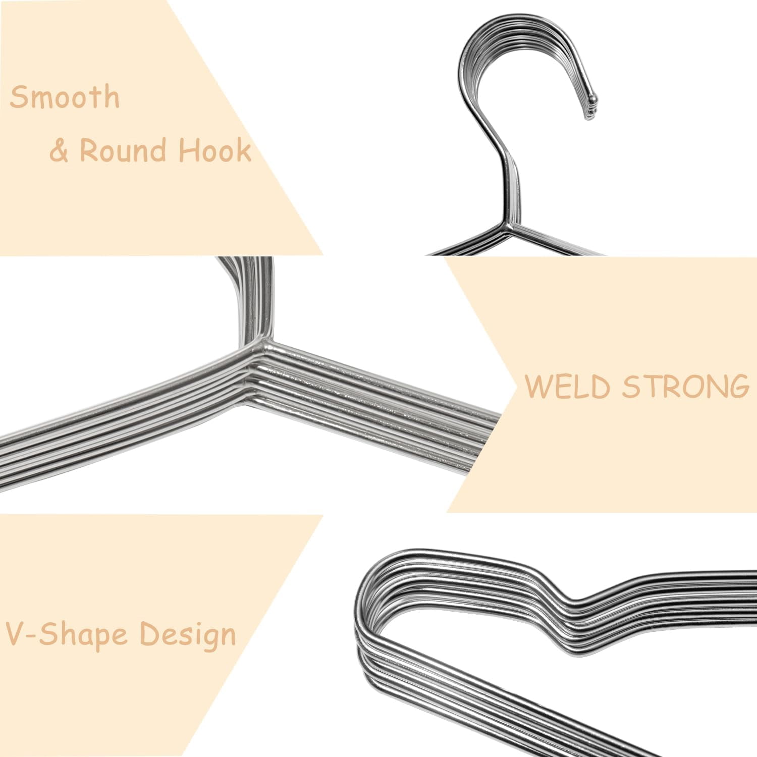 Extra Wide Wire Hangers for Plus Size Clothes, 19.6 Inch Stainless Steel Plus Size Hangers Ideal for XL, XXL Shirts. Silver. 50pk.