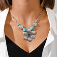 thumbnail image 3 of Bohemian Turquoise Beads Love Heart Round Pendant Necklaces for Women Retro Silver Adjustable Chain Necklace Memorial Jewelry Gifts, 3 of 9