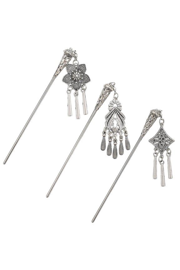1pc Vintage Women Hair Stick Floral Chain Tassel Pattern Hairpin Accessory